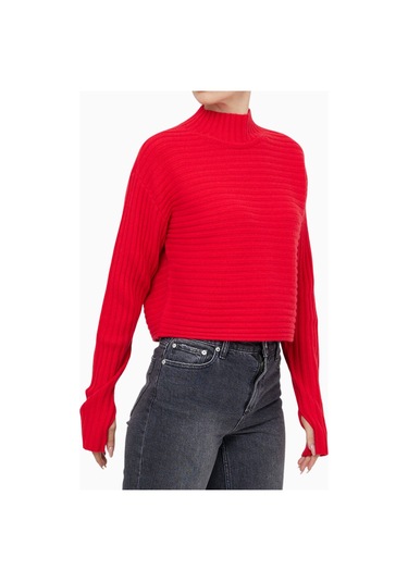 Almi Alice And Olivia Tavill Yarım Balıkçı Yaka Ribanalı Pullover Kazak Kırmızı