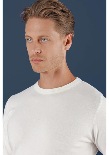 Tr 858 Slim Fit Ekru Klasik Triko Ekru