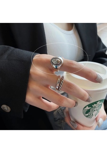 925 Ayar Gümüş Oval Bohem Tarz Ayarlanabilir Yüzük