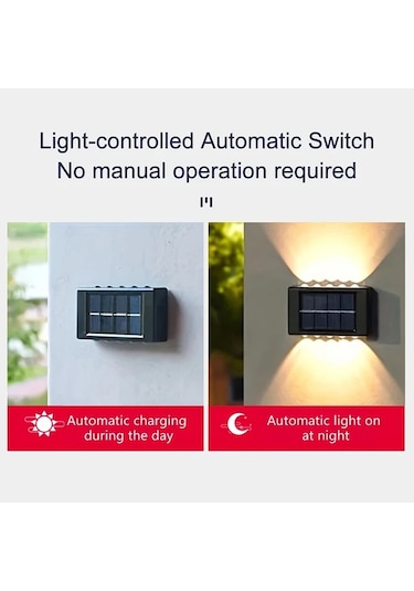 Xuweiwei 8 Adet Beyaz Işık 10 Led Güneş Duvar Lambası Dış Mekan Aydınlatma Dekoratif Bahçe Avlu Teras Beyaz Işık