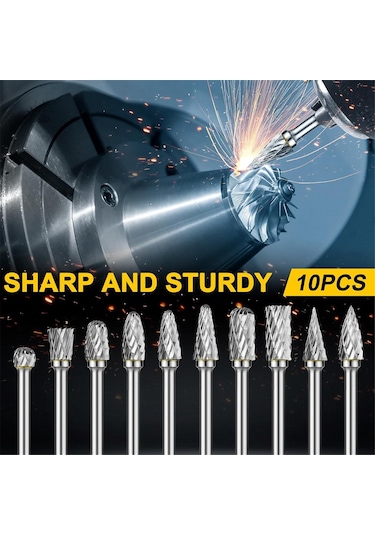 Xurunkeji Karbür Freze Seti Dremel Döner 1/8 İnç Şaft 10 Adet Kalıp Taşlama Makinesi Döner Alet Raspa Uçları Aksesuarları İle Uyumlu