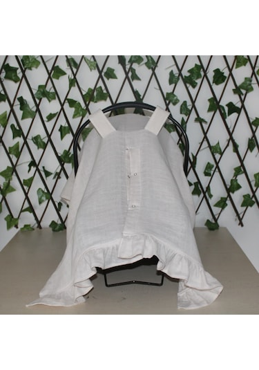 Pamuk Müslin Kumaş Puset Örtüsü Çıt Çıt Ve Fırfır Desenli Kum Rengi