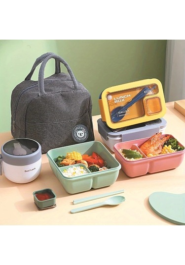 Elmpaly 1100m Sakura Pink Set 3 Parça El Tipi Büyük Kapasiteli Okul Ofis Piknik Yemek Çantası 1100m-sakura Pembe Set Adet