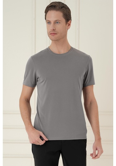 Comfort Fit Bisiklet Yaka Modal Kısa Kol Casual Vizon Tişört Ts 895 Vizon