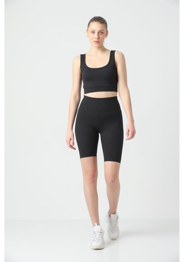 Kallima Siyah Toparlayıcı Fitilli Spor Crop-biker Tayt Takım Siyah