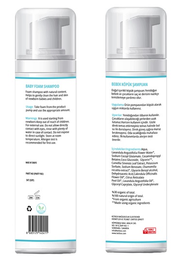 Yenidoğan Bebek Köpük Şampuanı Saç Ve Vücut İçin Organik Ve Doğal