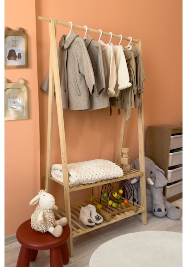 Ahşap Ayaklı Elbise Askılığı/ayakkabılık/açık Gardrop Çam Ahşap