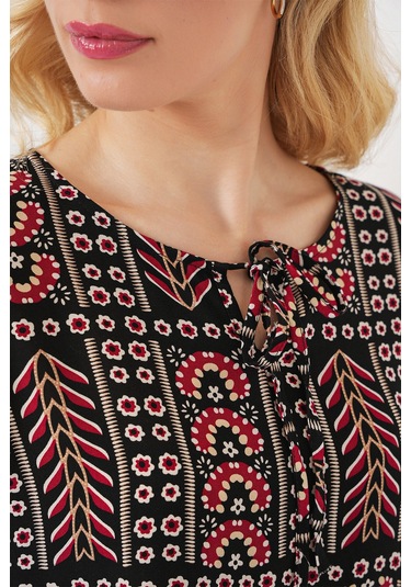 Kadın Desenli Kısa Kol Bluz 969 - Siyah Siyah