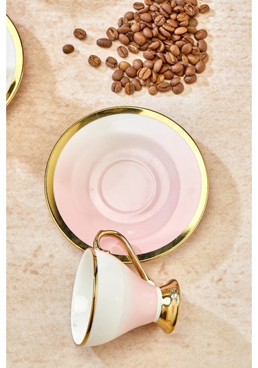 Cooker 6 Lı Lüks Yaldız Porselen Kahve Fincan Takımı Ckr3520 Pembe