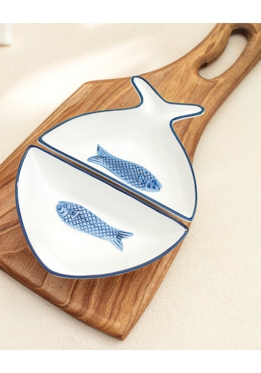 Madame Coco Marine 2 Parça Sunum Tabağı Taba0000000118 Sunum Tabağı-mavi/beyaz