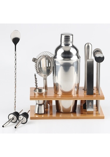 Bambu Montajlı 14'ü 1 Arada Paslanmaz Çelik Kokteyl Çalkalayıcı 750ml