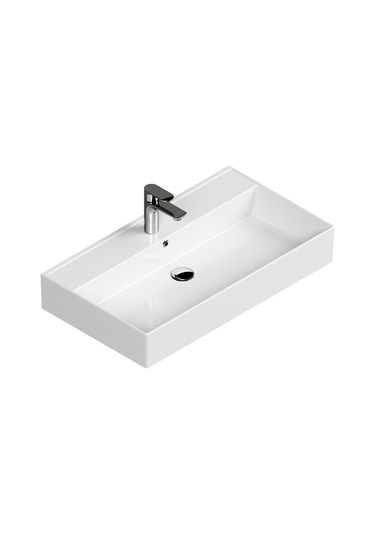 Aqua Bagno Plan Tezgah Üstü Kare Lavabo Beyaz 80 x 45 CM