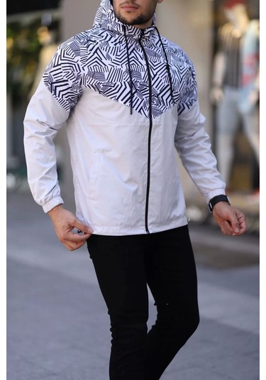 Unisex Kapüşonlu İçi Astarlı Yağmurluk - Beyaz Beyaz