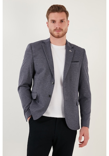 Buratti Slim Fit 6 Drop Çift Yırtmaçlı Blazer Erkek Ceket Savue Koyu Lacivert