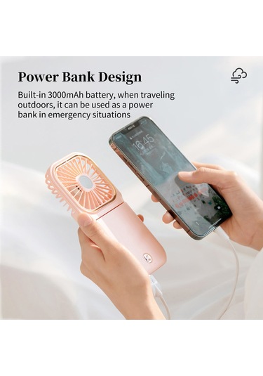 Honmex Boyun Bağlı Taşınabilir Fan, 3 Hızlı, 180 Açı Ayarlı, Telefon Tutucu Ve Power Bank Özellikli, Pembe