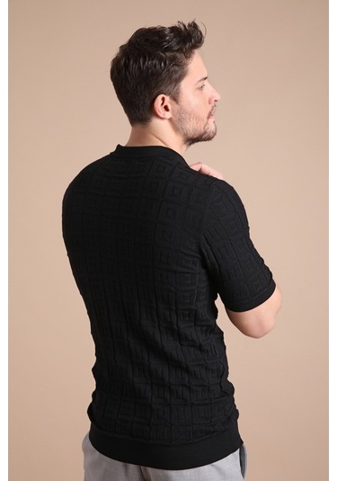 Ferraro Siyah Polo Yaka Fermuarlı Erkek Pamuk Triko T-Shirt-Siyah (417942274) Siyah