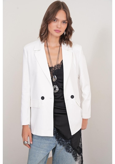 4516 Kadın Bezayağı Blazer Ceket Ekru Ekru