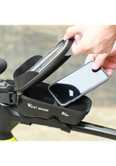 Jeemson Dağ Bisikleti Ön Çubuk Çantası - Su Geçirmez, Sabit Kasa, 6.5 İnç Telefon & Eşya Taşıma, Yansıtıcı Çizgi, Güneş Koruyucu, Sırt Çantası Tipi Bisiklet Aksesuarı Siyah