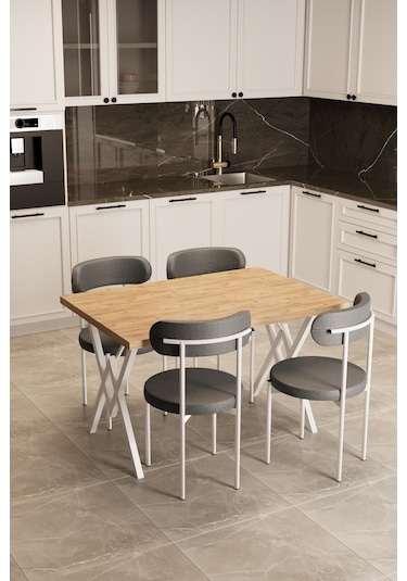 Trend 4 Kişilik Mutfak Masa Takımı Atlantik Çam-gri-beyaz