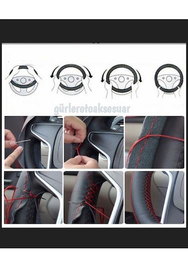 Renault 19 Europa Uyumlu Dikmeli Direksiyon Kılıfı Noktalı Dikişli Mavi İpli 38cm 10cm