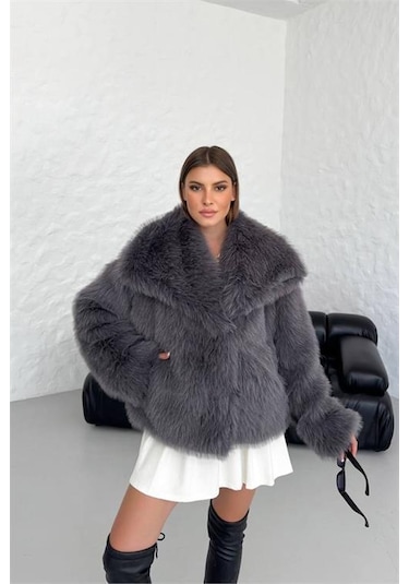 Kadın Yüksek Kalite İthal Kürk Mont Dpnbg037 Antrasit
