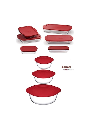 Borcam Kapaklı 9 Prç Çeyiz Seti 59001-59123-59133-59006-59124-59034-59024-59864-59854 Şeffaf