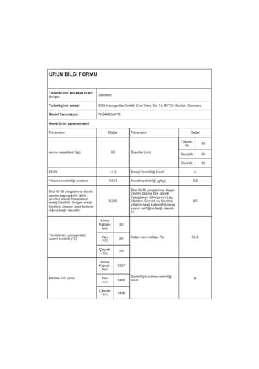 Siemens WG44B2A0TR 1400 Devir 9 KG Çamaşır Makinesi