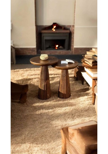 Masif Doğal Ahşap Yan Sehpa Takımı 2 Li Ceviz Zigon Ve Fiskos