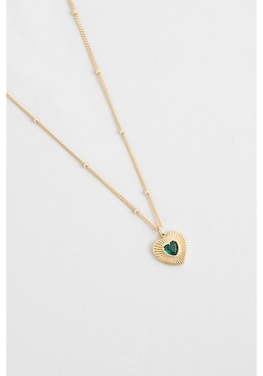 Vintage Kalp 18 Ayar Sarı Altın Kaplama 45 Cm Gümüş Kolye Sarı