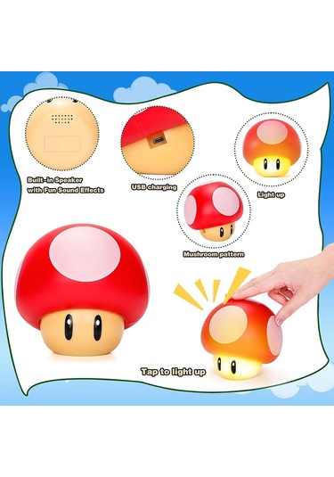 Sesli Oyun Mantar Lambası, Süper Oyun Lambası Figürlü 3d Gece Lambası, Çocuklar İçin Masa Lambası, Doğum Günü Hediyesi Diğer