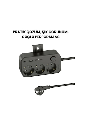 Vtn-34 Akım Korumalı Priz 2 Usb + 2 Type-c Girişli 2 Metre Kablosu Anahtarlı Ve Duvara Monte Edilebi 2 M