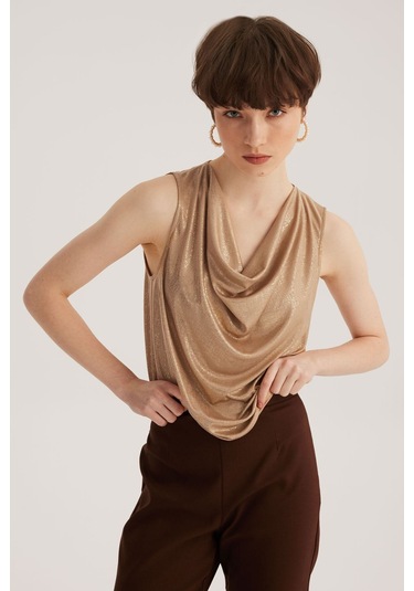 Stella Pulvis Bej Degaje Yaka Bluz Bej