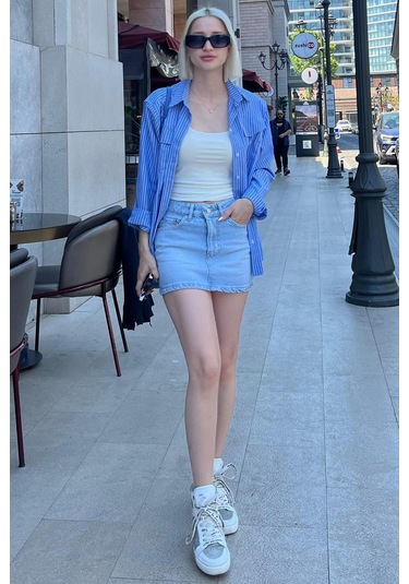 Madmext Açık Mavi Mini Jean Etek Mg2099 Açık Mavi