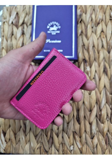 Westpolo İsme Özel 1026 Hakiki Deri Unısex Kartlık Fuşya