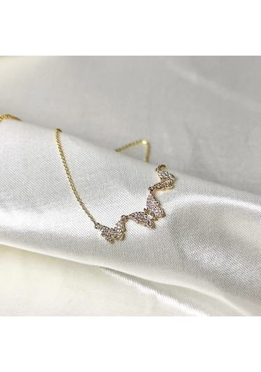 Butterfly Zirkon Kolye Gold Gold