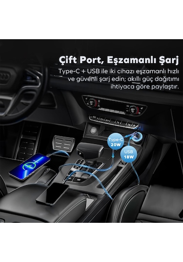 Woyax Araç Şarj Aleti Çakmaklık Type-c + Usb Girişli 38w 2 İn 1 Car Charger