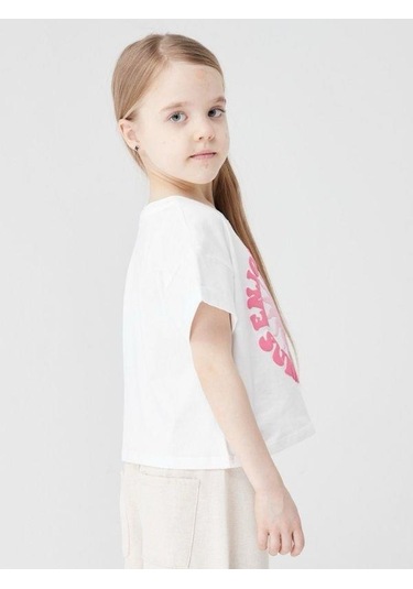 Kız Çocuk Pamuklu Güneş Kabartma Baskılı Bluz-13864-ekru Pmb Ekru - Pembe