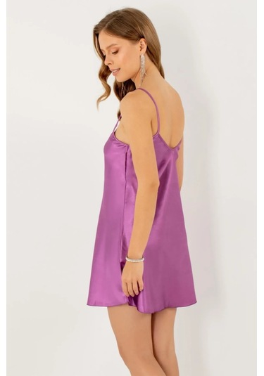 Faryanight Saten İp Askılı Şık Mini Gecelik Orkide Çok Renkli