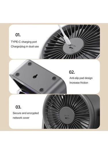 Ebitda Mini Elektrikli Fan, Masaüstü Usb Gece Lambası, Duvara Monte, Sessiz Sirkülasyon, Yurt/ev Kullanımı, Aa Batarya