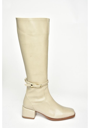 Fox Shoes T590142609 Bej Kalın Topuklu Kadın Çizme Bej