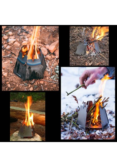 Teltree 304 Paslanmaz Çelik Kamp Ateşi - Hafif, Katlanabilir, Hava Delikleri İle Verimli Yakma + 40ml Alkol Tepsisi Gümüş