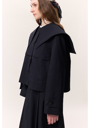 Geniş Yaka Gabardin Ceket Lacivert Lacivert