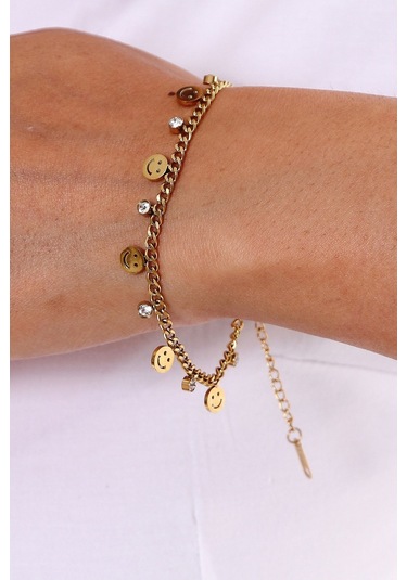 Bhs Life Kadın Gülen Yüz Figürlü Zirkon Taşlı Çelik Bileklik