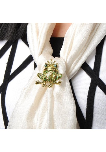 Blucome Canlı Kurbağa Taç Broş Kadın Erkek Çocuklar Emaye Sapo Broş Elbise Dekorasyon Kristaller Broş Başörtüsü Eşarp Aksesuarları Siyah