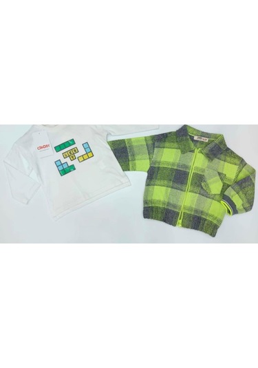 Erkek Bebek Yeşil Kareli Ceket Ve Lego Baskılı Uzun Kollu 2 Li Takım-13492 Yeşil