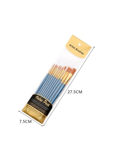 Willowhaven Zhu Tıng 20 Adet İnci Çubuk Naylon Saç Kombinasyonu Fırçası, Mavi 27.5x7.5 Cm, 85 Gr/takım , Ahşap+alüminyum, Sulu/akrilik Boya İçin