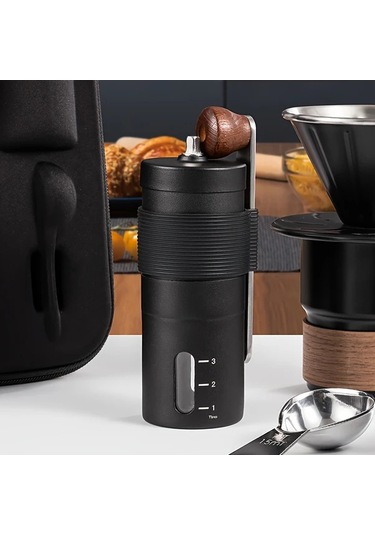 Honeybeeshop Beyaz Taşınabilir Paslanmaz Çelik Manuel Kahve Öğütücü Ahşap Saplı Seyahat Değirmeni