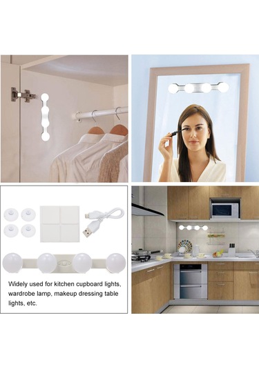 Maiyame Usb Şarjlı 4 Led Ampüllü Aynalı Aydınlatma, Kablosuz Ve Taşınabilir, Çift Renk Sıcaklığı, 5 Parlaklık Seviyesi, Kolay Kurulum. Beyaz