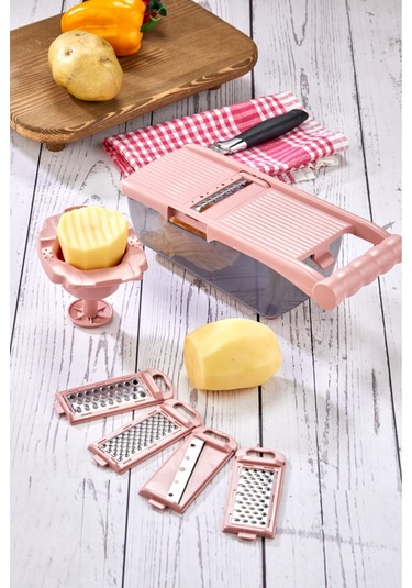 Cooker 5 Bıçaklı Hazneli Lüx Paslanmaz Çelik Rende Ckr3379-pembe Pembe