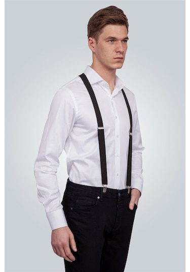 Tudors Düz Ince Erkek Pantolon Askısı Siyah